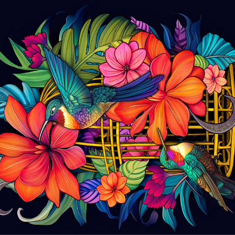 Colorful Hummingbirds with Tropical Flowers 100 Jigsaw Puzzle 3D Modell