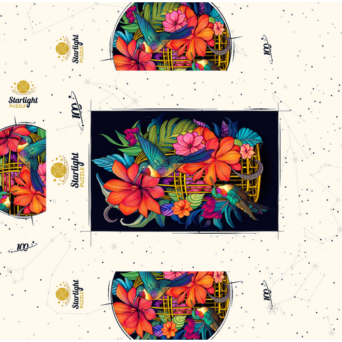 Colorful Hummingbirds with Tropical Flowers 100 Jigsaw Puzzle box 3D Modell