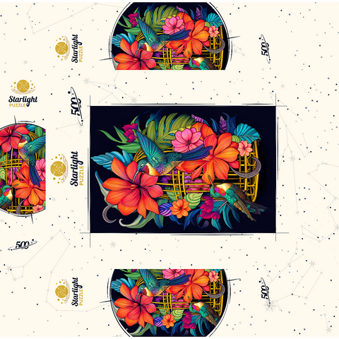 Colorful Hummingbirds with Tropical Flowers 500 Jigsaw Puzzle box 3D Modell