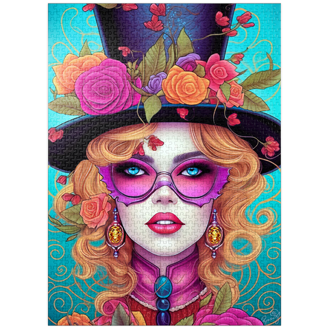 puzzleplate Glamorous Woman with Floral Top Hat 1000 Jigsaw Puzzle