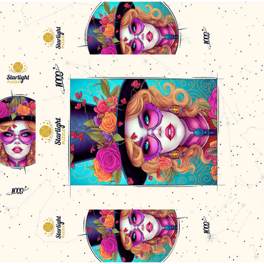 Glamorous Woman with Floral Top Hat 1000 Jigsaw Puzzle box 3D Modell