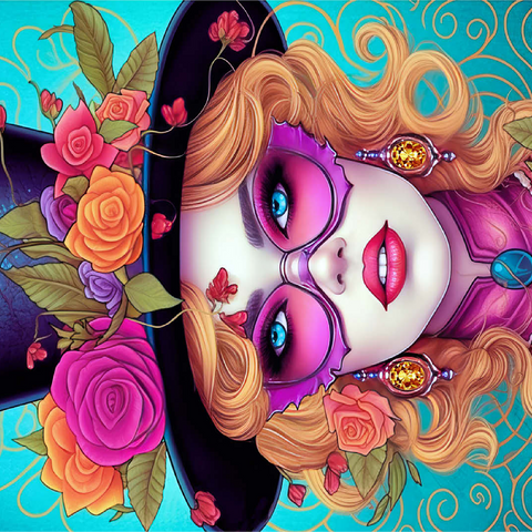 Glamorous Woman with Floral Top Hat 100 Jigsaw Puzzle 3D Modell