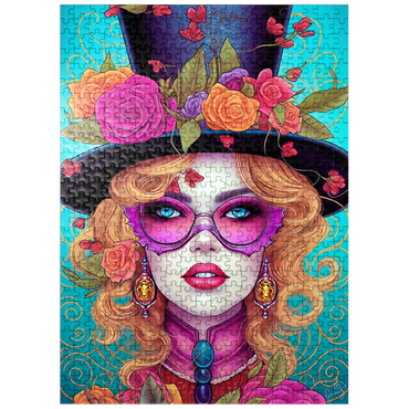 puzzleplate Glamorous Woman with Floral Top Hat 500 Jigsaw Puzzle
