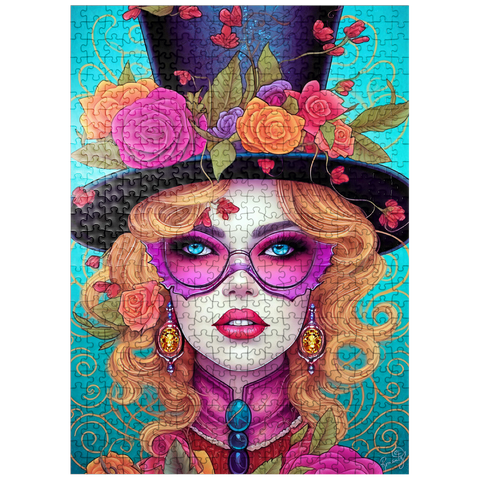 puzzleplate Glamorous Woman with Floral Top Hat 500 Jigsaw Puzzle