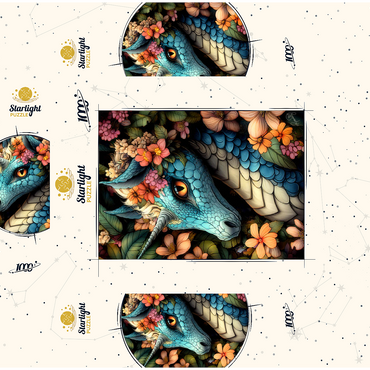 Majestic Blue Dragon with Floral Crown in a Fantasy Forest 1000 Jigsaw Puzzle box 3D Modell