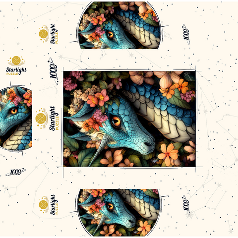 Majestic Blue Dragon with Floral Crown in a Fantasy Forest 1000 Jigsaw Puzzle box 3D Modell