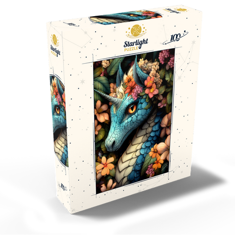 Majestic Blue Dragon with Floral Crown in a Fantasy Forest 100 Jigsaw Puzzle box view2