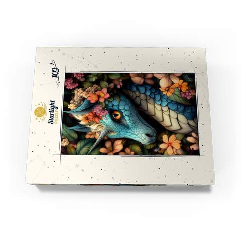 Majestic Blue Dragon with Floral Crown in a Fantasy Forest 100 Jigsaw Puzzle box view3
