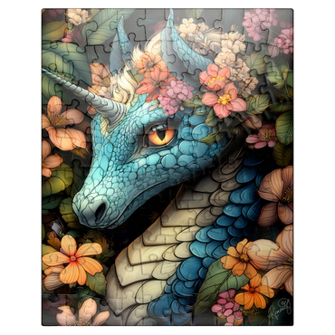 puzzleplate Majestic Blue Dragon with Floral Crown in a Fantasy Forest 100 Jigsaw Puzzle