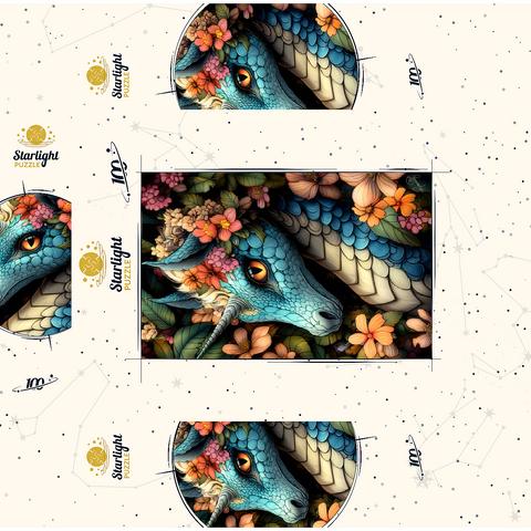 Majestic Blue Dragon with Floral Crown in a Fantasy Forest 100 Jigsaw Puzzle box 3D Modell