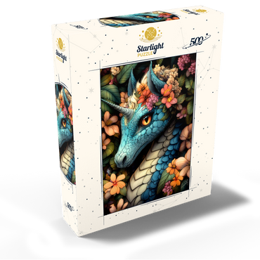 Majestic Blue Dragon with Floral Crown in a Fantasy Forest 500 Jigsaw Puzzle box view2