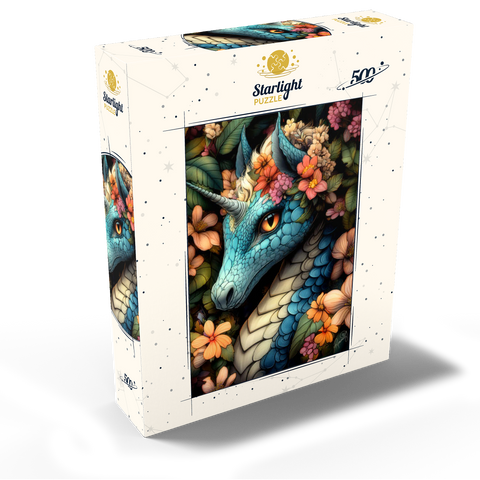 Majestic Blue Dragon with Floral Crown in a Fantasy Forest 500 Jigsaw Puzzle box view2