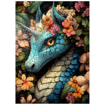 puzzleplate Majestic Blue Dragon with Floral Crown in a Fantasy Forest 500 Jigsaw Puzzle