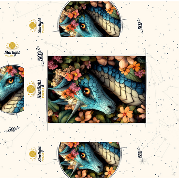 Majestic Blue Dragon with Floral Crown in a Fantasy Forest 500 Jigsaw Puzzle box 3D Modell
