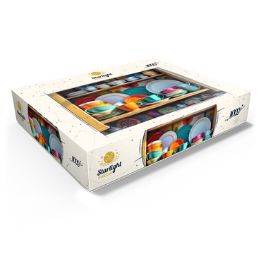 Colorful Ceramic Dishware Set in Rustic Kitchen Cabinet 1000 Jigsaw Puzzle box view1