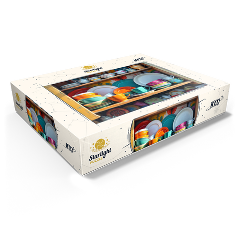 Colorful Ceramic Dishware Set in Rustic Kitchen Cabinet 1000 Jigsaw Puzzle box view1