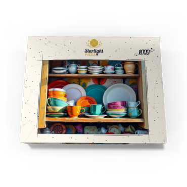 Colorful Ceramic Dishware Set in Rustic Kitchen Cabinet 1000 Jigsaw Puzzle box view3