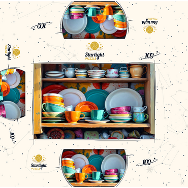 Colorful Ceramic Dishware Set in Rustic Kitchen Cabinet 100 Jigsaw Puzzle box 3D Modell