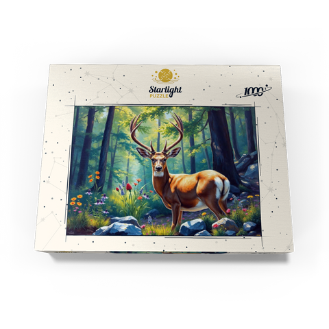 Majestic Deer in a Sunlit Forest with Wildflowers 1000 Jigsaw Puzzle box view3