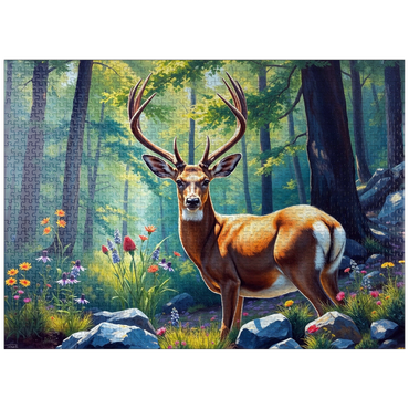 puzzleplate Majestic Deer in a Sunlit Forest with Wildflowers 1000 Jigsaw Puzzle