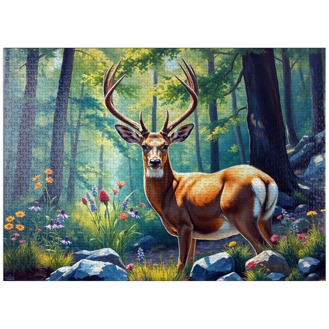 puzzleplate Majestic Deer in a Sunlit Forest with Wildflowers 1000 Jigsaw Puzzle