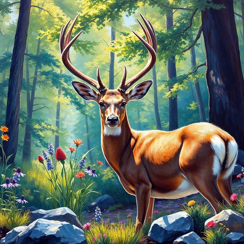 Majestic Deer in a Sunlit Forest with Wildflowers 1000 Jigsaw Puzzle 3D Modell