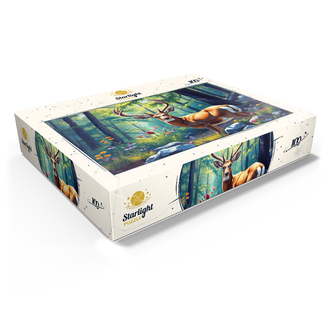 Majestic Deer in a Sunlit Forest with Wildflowers 100 Jigsaw Puzzle box view1