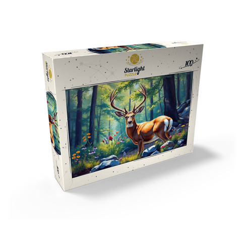 Majestic Deer in a Sunlit Forest with Wildflowers 100 Jigsaw Puzzle box view2