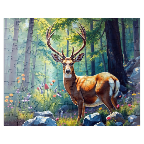 puzzleplate Majestic Deer in a Sunlit Forest with Wildflowers 100 Jigsaw Puzzle