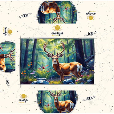 Majestic Deer in a Sunlit Forest with Wildflowers 100 Jigsaw Puzzle box 3D Modell