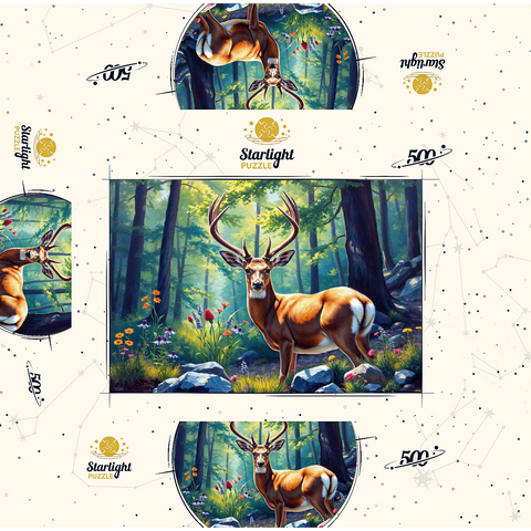 Majestic Deer in a Sunlit Forest with Wildflowers 500 Jigsaw Puzzle box 3D Modell