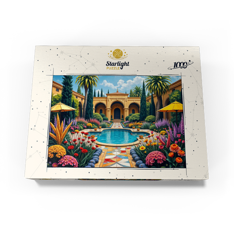 Mediterranean Courtyard Garden with Pool and Colorful Flowers 1000 Jigsaw Puzzle box view3