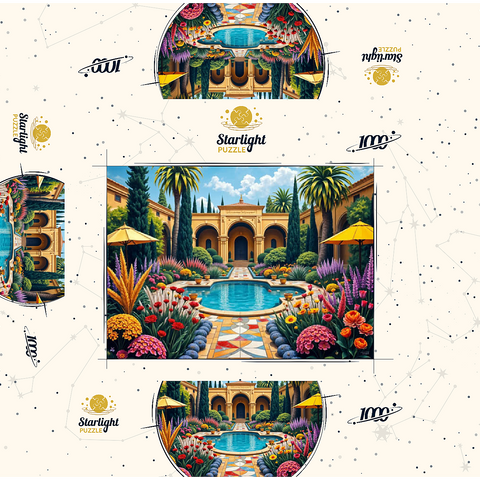 Mediterranean Courtyard Garden with Pool and Colorful Flowers 1000 Jigsaw Puzzle box 3D Modell