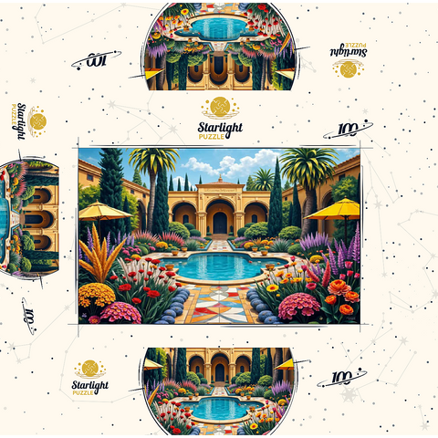 Mediterranean Courtyard Garden with Pool and Colorful Flowers 100 Jigsaw Puzzle box 3D Modell