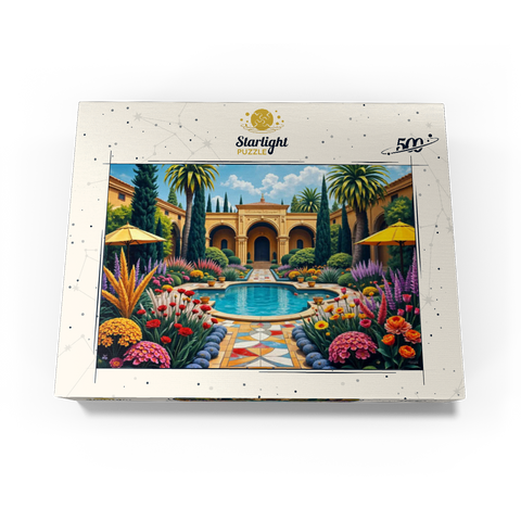 Mediterranean Courtyard Garden with Pool and Colorful Flowers 500 Jigsaw Puzzle box view3