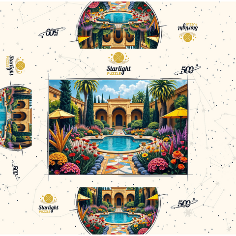 Mediterranean Courtyard Garden with Pool and Colorful Flowers 500 Jigsaw Puzzle box 3D Modell