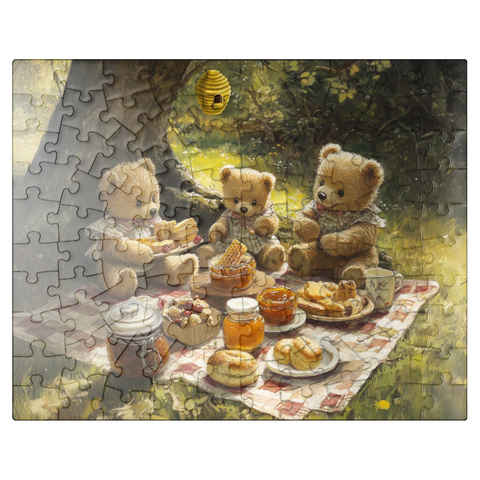 puzzleplate Adorable Teddy Bear Picnic in a Sunny Forest 100 Jigsaw Puzzle