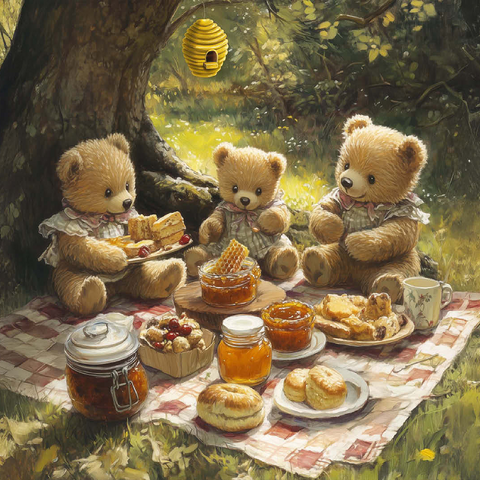 Adorable Teddy Bear Picnic in a Sunny Forest 100 Jigsaw Puzzle 3D Modell
