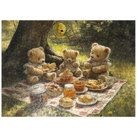 puzzleplate Adorable Teddy Bear Picnic in a Sunny Forest 500 Jigsaw Puzzle