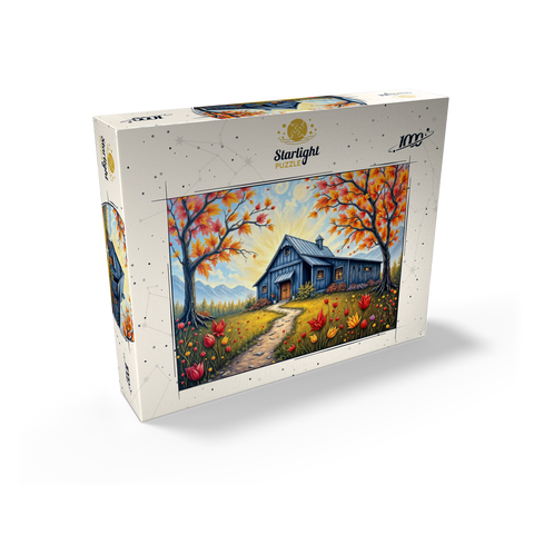 Charming Blue Barn in an Autumn Landscape with Colorful Foliage 1000 Jigsaw Puzzle box view2