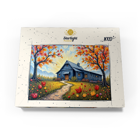 Charming Blue Barn in an Autumn Landscape with Colorful Foliage 1000 Jigsaw Puzzle box view3