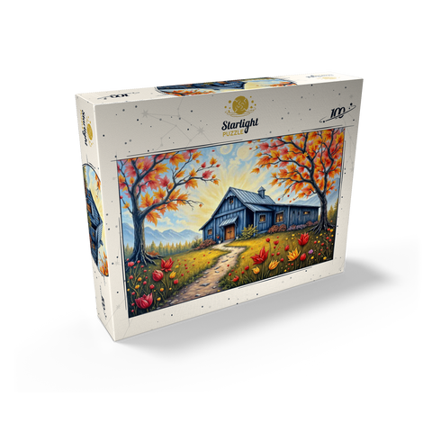 Charming Blue Barn in an Autumn Landscape with Colorful Foliage 100 Jigsaw Puzzle box view2