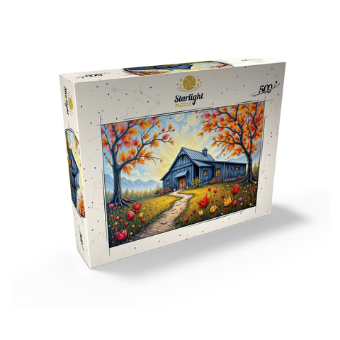 Charming Blue Barn in an Autumn Landscape with Colorful Foliage 500 Jigsaw Puzzle box view2