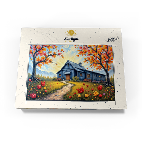 Charming Blue Barn in an Autumn Landscape with Colorful Foliage 500 Jigsaw Puzzle box view3