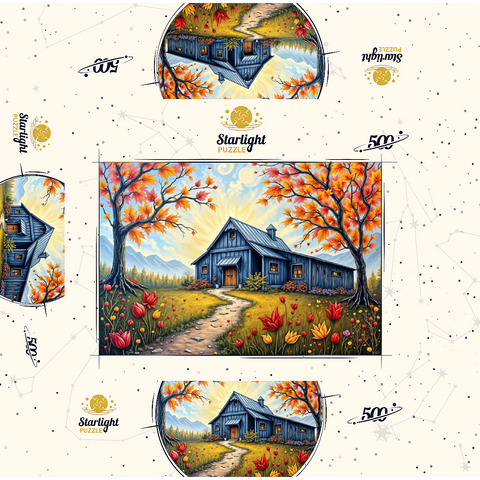 Charming Blue Barn in an Autumn Landscape with Colorful Foliage 500 Jigsaw Puzzle box 3D Modell
