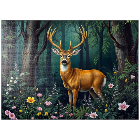 puzzleplate Majestic Deer in a Serene Forest with Wildflowers 1000 Jigsaw Puzzle