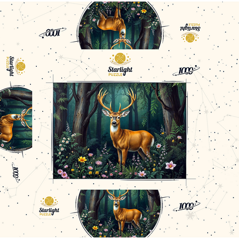 Majestic Deer in a Serene Forest with Wildflowers 1000 Jigsaw Puzzle box 3D Modell