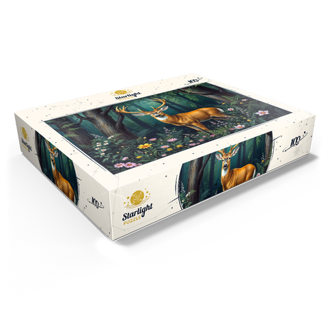 Majestic Deer in a Serene Forest with Wildflowers 100 Jigsaw Puzzle box view1