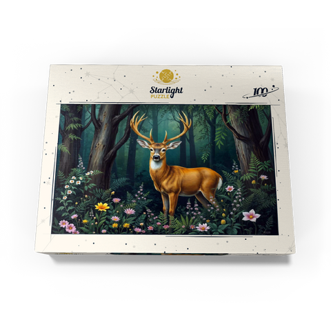 Majestic Deer in a Serene Forest with Wildflowers 100 Jigsaw Puzzle box view3