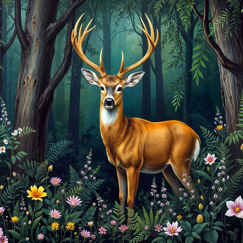 Majestic Deer in a Serene Forest with Wildflowers 100 Jigsaw Puzzle 3D Modell